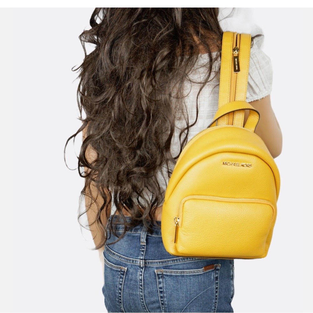 Michael Kors small golden yellow genuine pebbled leather Backpack Nwot